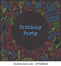Hand drawn birthday party card in vector