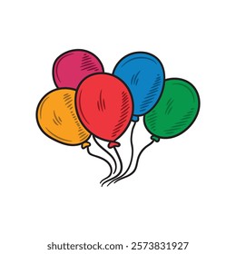 Hand Drawn Birthday Party Illustration Colored - Colorful Balloon