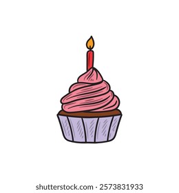 Hand Drawn Birthday Party Illustration Colored - Cupcake