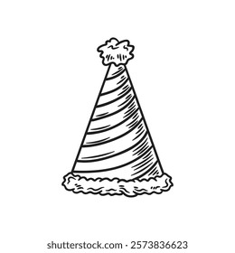 Hand Drawn Birthday Party Illustration Colorless - Hat