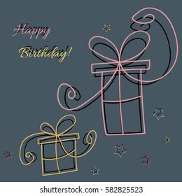 Hand drawn Birthday presents over dark background. Vector illustration with birthday gift boxes 
