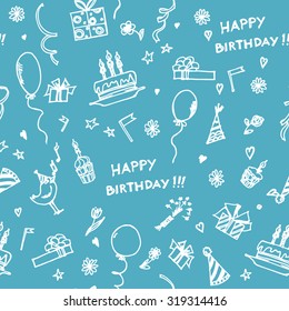 Hand Drawn Birthday Seamless Pattern. Vector Illustration