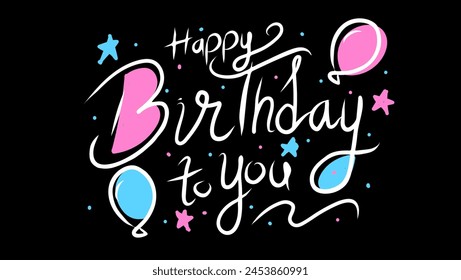 hand drawn birthday typography vector design with black background