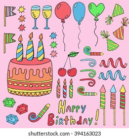 Hand drawn birthday vector set
