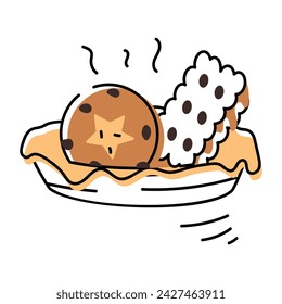 Hand drawn biscuit background depicting various confectionery items, sweets, and desserts
