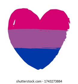 Hand drawn bisexual lgbt heart on white background. Gay rights concept. Vector hand drawn homosexuality emblem. Banner, poster, sticker, placard, invitation card typographic design. St valentine's day