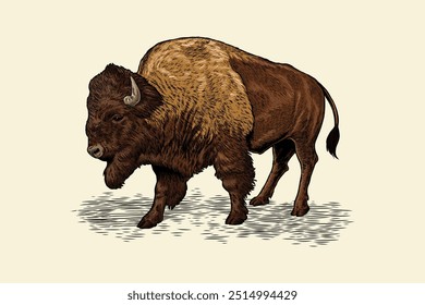 ilustração colorida bisão desenhado à mão