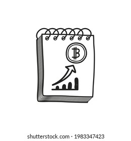 hand drawn of bitcoin chart on the notebook, vector illustration.