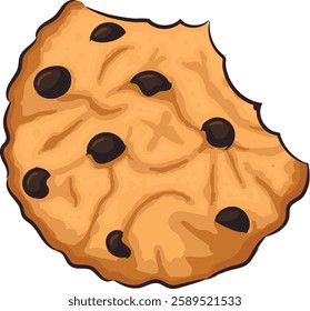 Hand drawn bitten cookie with chocolate drops