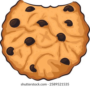 Hand drawn bitten cookie with chocolate drops