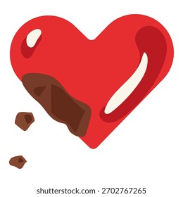 Ilustración de corazón de chocolate rojo mordido dibujado a mano