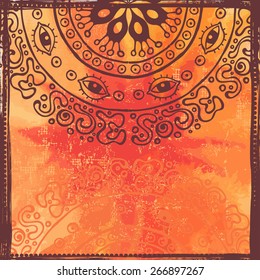 Hand drawn bizarre  background in orange. All objects are conveniently grouped  and are easily editable.