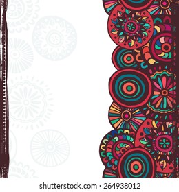 Hand drawn bizarre  vertical seamless border. All objects are conveniently grouped  and are easily editable.
