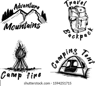 Hand Drawn Black Adventure Logo Elements Set Collection