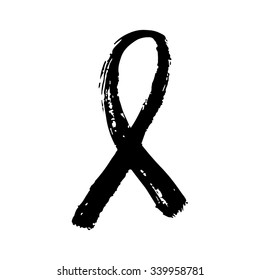 Hand drawn black AIDS ribbon on white background. Brush typography for poster or t-shirt. Vector illustration.