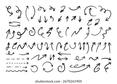 Vector de colección dibujado a mano del sistema del doodle de la flecha negra aislado