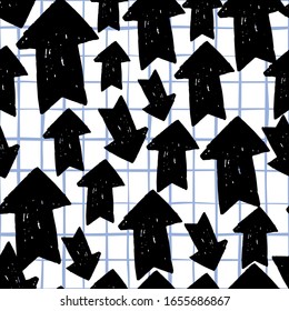 Hand drawn black arrow ink seamless pattern. For book covers, wallpapers, graphic art, wrapping paper and textile design. Vector illustration