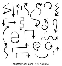 hand drawn black arrow set on white background. vector illustration for your design. different direction and form.