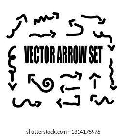 Hand Drawn Black Arrow Set Vector On A White Background - Illustration