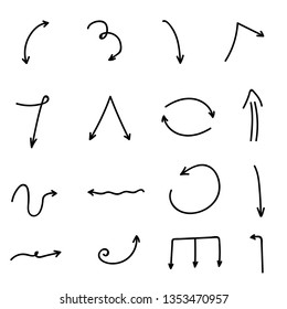 Hand Drawn Black Arrow Set Collection On White Background Vector / Illustration