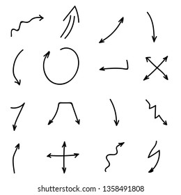 Hand Drawn Black Arrow Set . Vector Illustration Isolated On White Background 