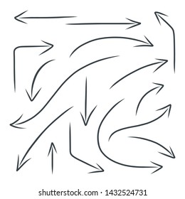 Hand drawn black arrow. set of element for graphics design. Vector illustration