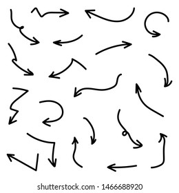 Hand Drawn Black Arrow Set Collection On White Background Vector / Illustration