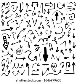 Hand Drawn Black Arrow Set Collection On White Background Vector / Illustration