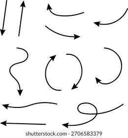 Dibujado a mano Conjunto de flecha negra Boceto Garabato Punteros de línea curva Vector