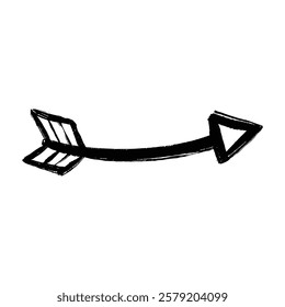 A hand drawn black arrow with a slightly curved shaft and a triangular head.