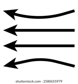 Hand drawn black arrows collection Set, simple flat curved arrows isolated on white background. Vector set of trendy long Direction arrows left and right in flat style, eps10