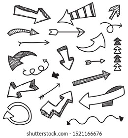 Hand drawn black arrows doodle set.Vector illustration white background