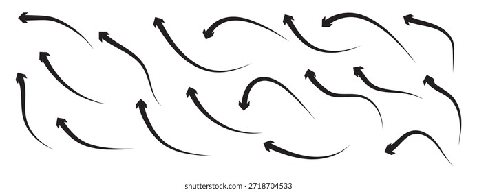 Hand drawn Black Arrows icon Set on white background. arrows icon with various directions. Hand Drawn Arrows for Modern Logos.
