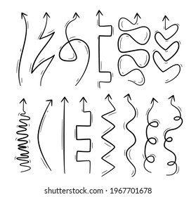 Hand drawn black arrows isolated on white background. Vector illustration design element set.