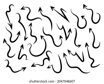 Hand drawn black arrows isolated on white background. Vector illustration design element set.