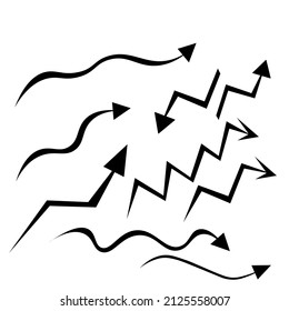 Hand drawn black arrows isolated on white background. Vector illustration design element set.