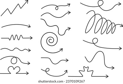 Las flechas negras dibujadas a mano aisladas en un fondo blanco. Conjunto de elementos de diseño de ilustración vectorial.	
