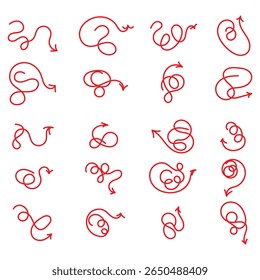 Hand drawn black arrows isolated on white background. Vector illustration design element set.
