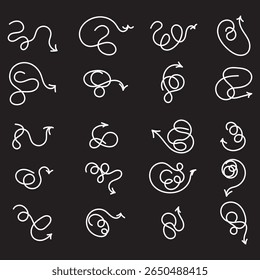 Hand drawn black arrows isolated on white background. Vector illustration design element set.