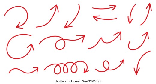 Hand drawn black arrows isolated on white background. Vector illustration design element set.