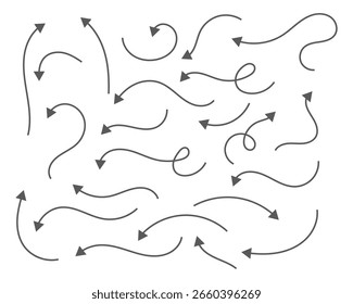Handgezeichnete schwarze Pfeile einzeln auf weißem Hintergrund. Designelement-Set für Vektorgrafik.
