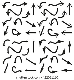 Hand Drawn Black Arrows Isolated on White Background. Flat Design Vector Set