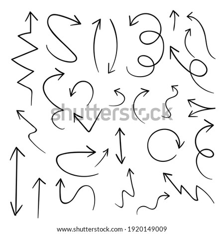 Hand drawn black arrows isolated on white background. Vector illustration design element set.