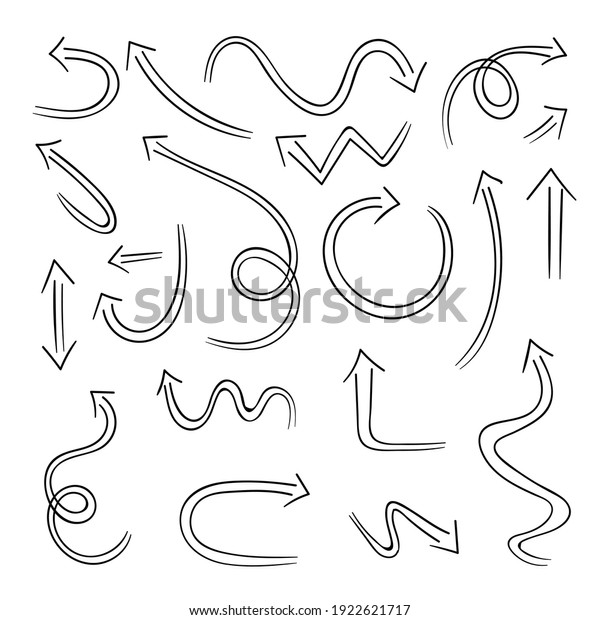 Hand drawn black arrows\
isolated on white background. Vector illustration design element\
set.