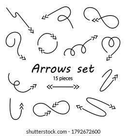 Arcos dibujados a mano con flechas negras. Fondo blanco. Elementos vectoriales para uso de diseño