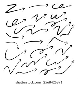 Hand drawn black arrows set. Simple lines arrows collection
