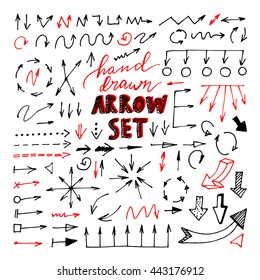 Hand drawn black arrows set on white background