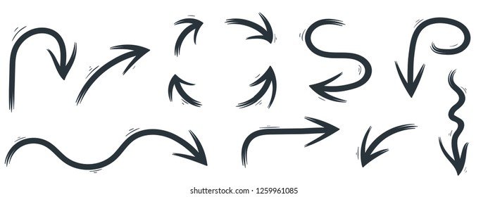 Hand drawn black arrows. Vector illustration isolated on white background