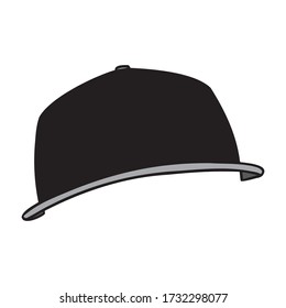 Hand drawn black baseball cap with a gray shield for placement. isolated on white background. comic, vector.