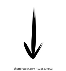 hand drawn black below down arrow brush style vector